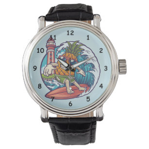 Hand Drawn Pineapple Surfer Abstract Watch