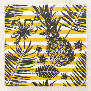 Hand Drawn Pineapples Glass Coaster