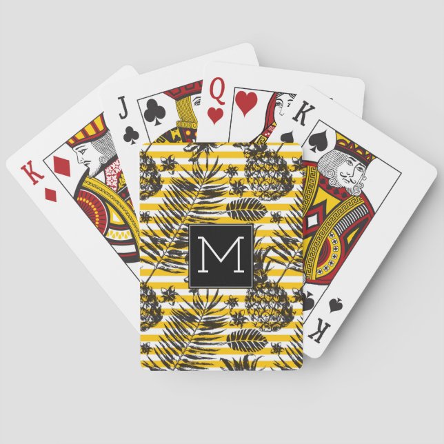Hand Drawn Pineapples | Monogram Playing Cards (Back)