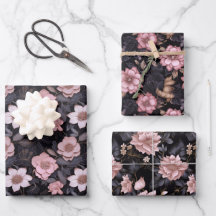 Hand-Drawn Pink and Gold 3D Flower Pattern