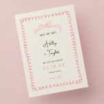 Hand Drawn Pink and Green French Fun Wedding  Save The Date<br><div class="desc">Pink and Green French Fun Wedding 70s Wedding Save The Date | Hand Drawn Pink and Green French Fun Wedding</div>