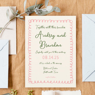 Hand Drawn Pink and Green Fun Wedding Invitations