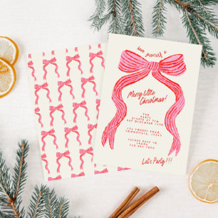 Hand Drawn Pink and Red Bow Christmas Party Invitation