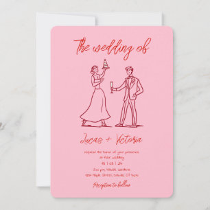 Hand Drawn Pink and Red Whimsical QR Code Wedding Invitation