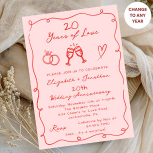 Hand Drawn Pink Any Year Wedding Anniversary Party Invitation