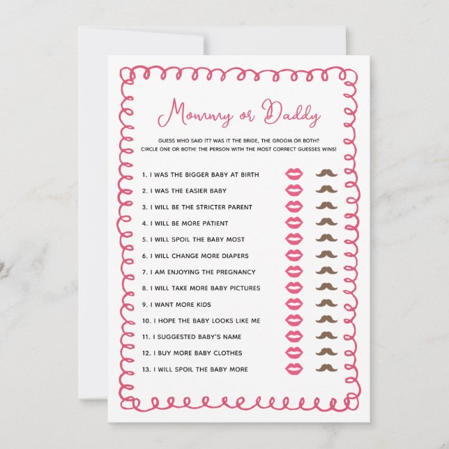 Hand Drawn Pink Baby Shower Baby Mummy or Daddy Invitation (Front)