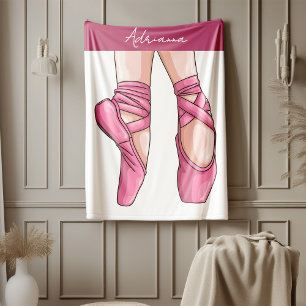 Hand drawn Pink Ballet Shoes Fleece Blanket
