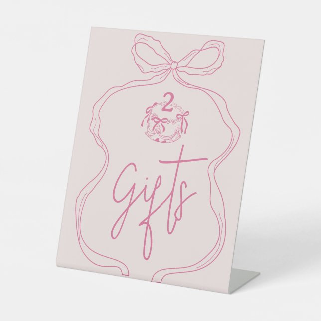 Hand Drawn Pink Bow Girl Birthday Party Gifts Sign (Front)