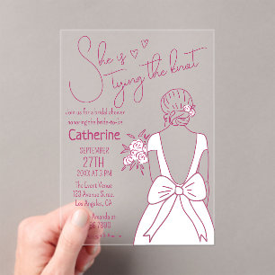 Hand Drawn Pink Bow Wedding Gown Bridal Shower Acrylic Invitations