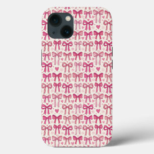 Hand Drawn Pink Bows Hearts Coquette Pattern iPhone 13 Case
