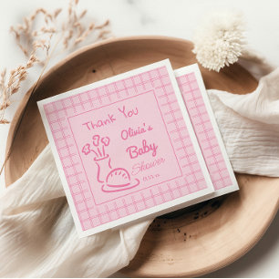 Hand Drawn Pink Bun In The Oven Baby Girl Shower Napkin
