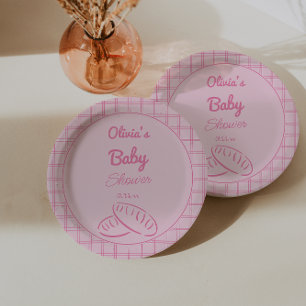 Hand Drawn Pink Bun In The Oven Baby Girl Shower Paper Plate