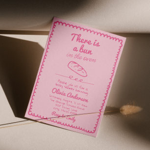 Hand Drawn Pink Bun In The Oven Girl Baby Shower Invitation