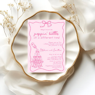 Hand Drawn Pink Champagne Happy Hour Baby Shower Invitation