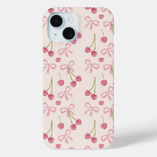Hand-drawn Pink Cherry Coquette Seamless Pattern iPhone 15 Case