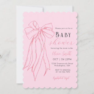 Hand Drawn Pink Coquette Bow Girl Baby Shower Invitation