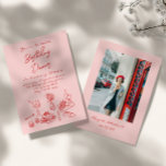 Hand Drawn Pink coquette Fun Photo Birthday Dinner Invitation<br><div class="desc">If you looking for a elegant and easily edited unique birthday brunch invitation, this one is perfect for you. As you see, it features red hand written script with whimsical BIRTHDAY DINNER on pink background. With colourful red hand drawn TABLEWARE of wine, grapes, cake , floral bouquet, bread, and candles....</div>