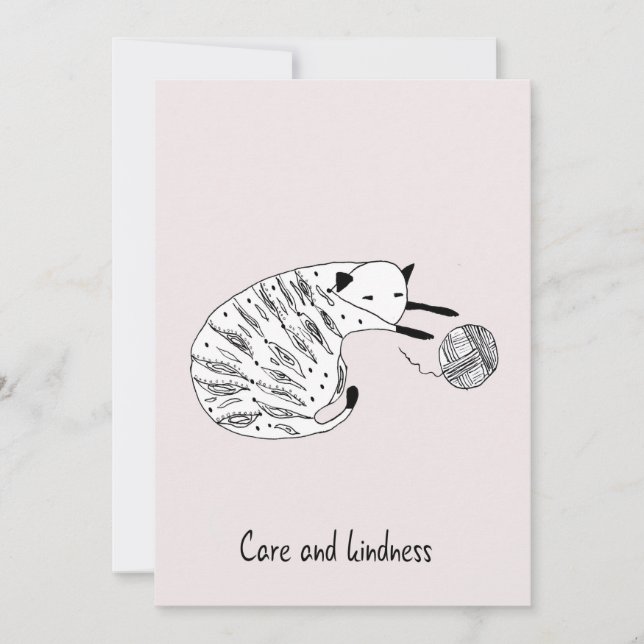 Hand Drawn Pink Encouragement Greeting Card Cat (Front)