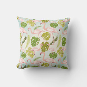 Hand drawn pink flamingo sketch. Vintage illustrat Cushion