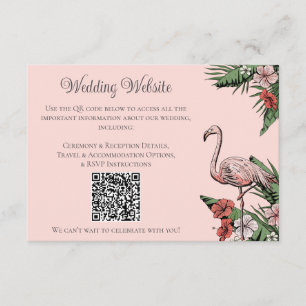 Hand-Drawn Pink Flamingo Tropical Wedding QR Card