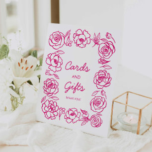 Hand Drawn Pink Floral Cards and Gifts Pedestal Sign