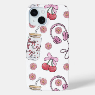 Hand-drawn Pink Girly Elements Seamless Pattern iPhone 15 Case