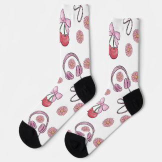 Hand-drawn Pink Girly Elements Seamless Pattern Socks