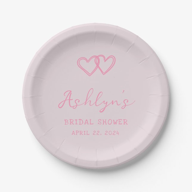 Hand Drawn Pink Heart Bridal Shower Paper Plates (Front)