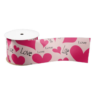 Hand-drawn Pink Heart Love Satin Ribbon