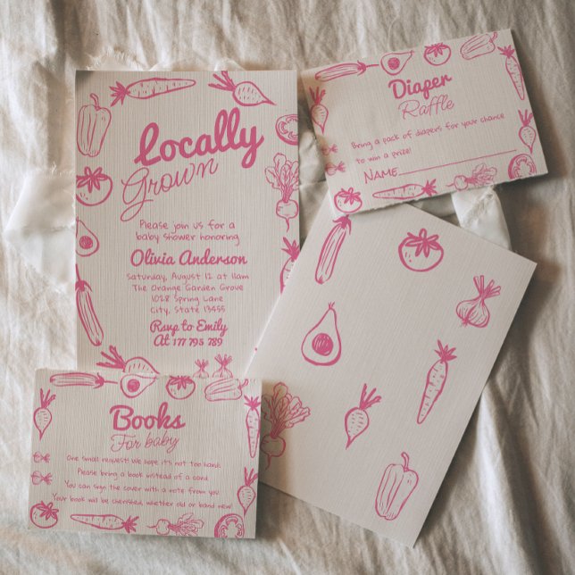 Hand Drawn Pink Locally Grown Girl Baby Shower Invitation (Creator Uploaded)