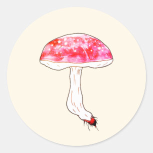 Hand Drawn Pink Mushroom Cute Pastel Fungal Art Classic Round Sticker