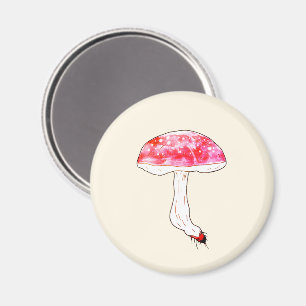 Hand Drawn Pink Mushroom Cute Pastel Fungal Art Magnet