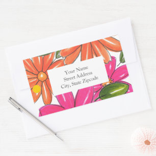 Hand Drawn Pink Orange Flowers Pattern Labels