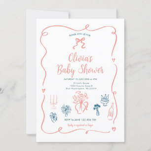 Hand Drawn Pink Peach Baby Shower Invitation