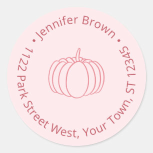 Hand-Drawn Pink Pumpkin Baby Shower Return Address Classic Round Sticker