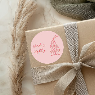 Hand Drawn Pink Red Champagne Tower Birthday  Classic Round Sticker