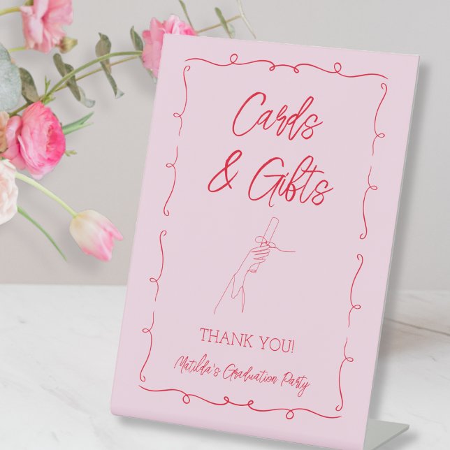 Hand Drawn Pink & Red Graduation Cards & Gifts Pedestal Sign (Hand Drawn Pink & Red Graduation Cards & Gifts Pedestal Sign)