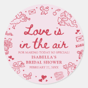 Hand Drawn Pink Red Hearts Valentine Bridal Shower Classic Round Sticker