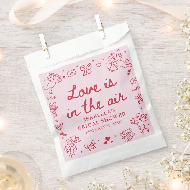 Hand Drawn Pink Red Hearts Valentine Bridal Shower Favour Bags (Clipped)