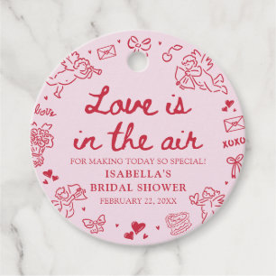 Hand Drawn Pink Red Hearts Valentine Bridal Shower Favour Tags