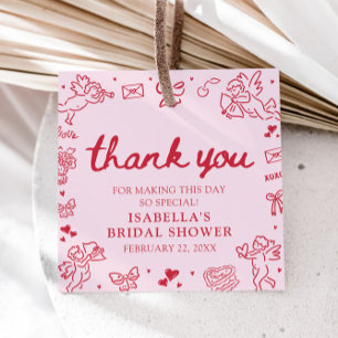 Hand Drawn Pink Red Hearts Valentine Bridal Shower Favour Tags
