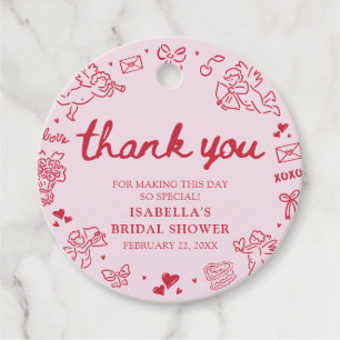 Hand Drawn Pink Red Hearts Valentine Bridal Shower Favour Tags