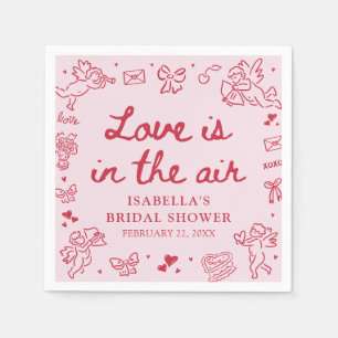 Hand Drawn Pink Red Hearts Valentine Bridal Shower Napkin