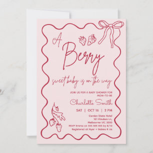Hand Drawn Pink Red Strawberry Baby Shower Invitation