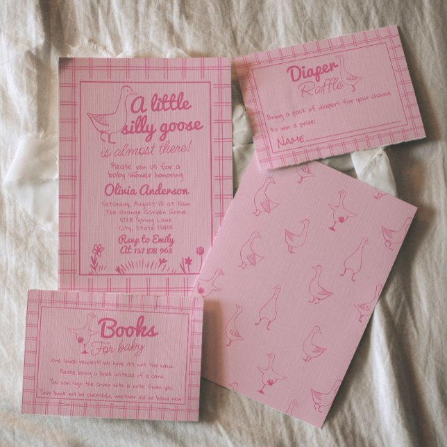 Hand Drawn Pink Silly Goose Baby Girl Shower Invitation (Creator Uploaded)