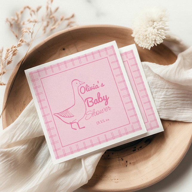 Hand Drawn Pink Silly Goose Fun Baby Girl Shower  Napkin (Creator Uploaded)