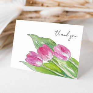 Hand Drawn Pink Spring Tulip Sketch Thank You Card