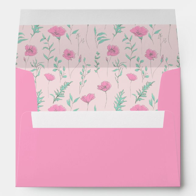 Hand drawn pink teal green floral rustic wedding envelope (Back (Bottom))