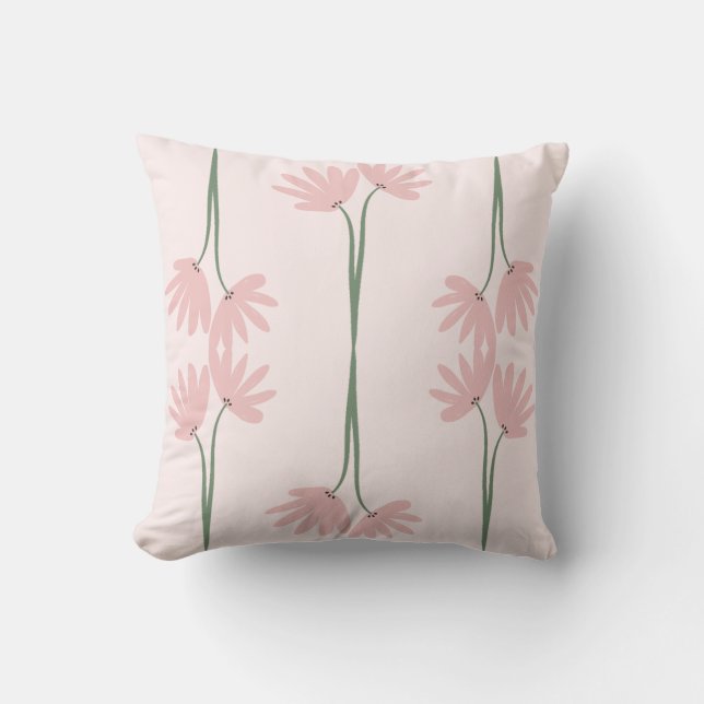 Hand Drawn Pink Wild Flowers Blush Cushion (Front)