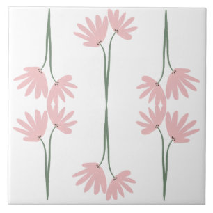 Hand Drawn Pink Wild Flowers White Tile